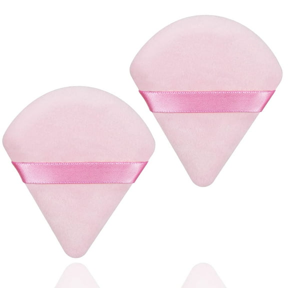 2 Pcs Triangle Makeup Powder Puff for Face Powder Soft Triangle Velour Powder Puff Reusable Triangle Powder Pad Pressed Applicator for Under Eyes and Face Corners Loose Setting Powder (Pink+Pink)