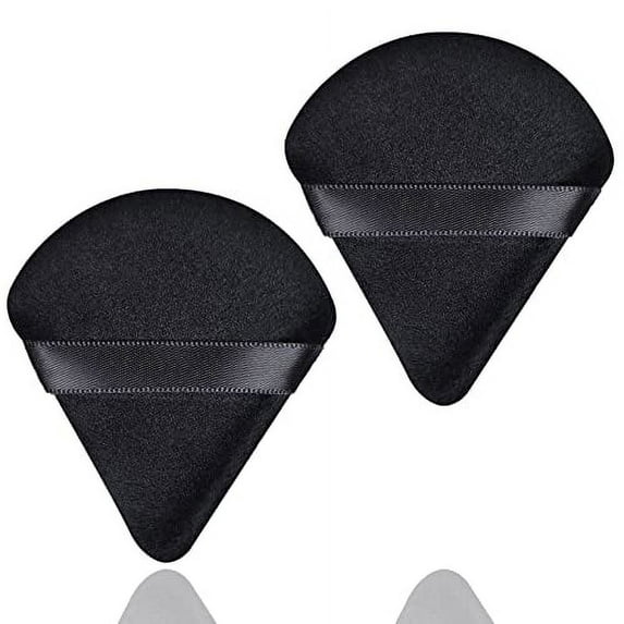 PalProt 2 Pcs Triangle Makeup Powder Puff for Face Soft Velour Reusable Pad Pressed Applicator Under Eyes and Corners Loose Setting (Black & Black)