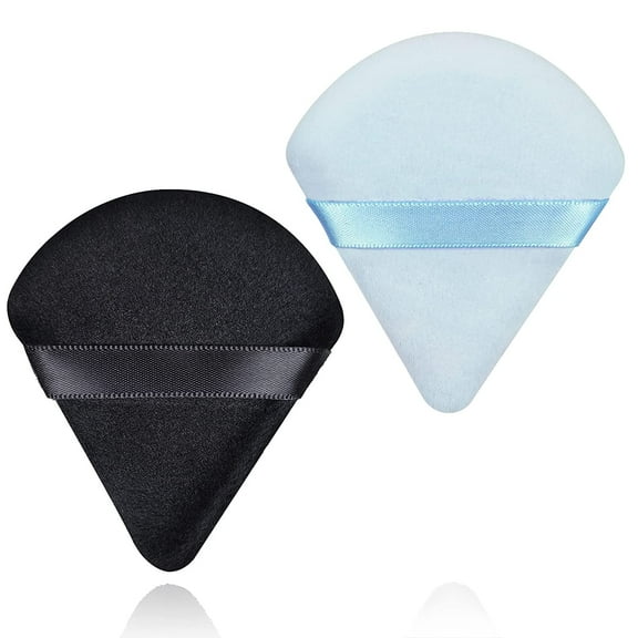 2 Pcs Triangle Makeup Powder Puff for Face Powder Soft Triangle Velour Powder Puff Reusable Triangle Powder Pad Pressed Applicator for Under Eyes and Face Corners Loose Setting Powder (Black+Blue)
