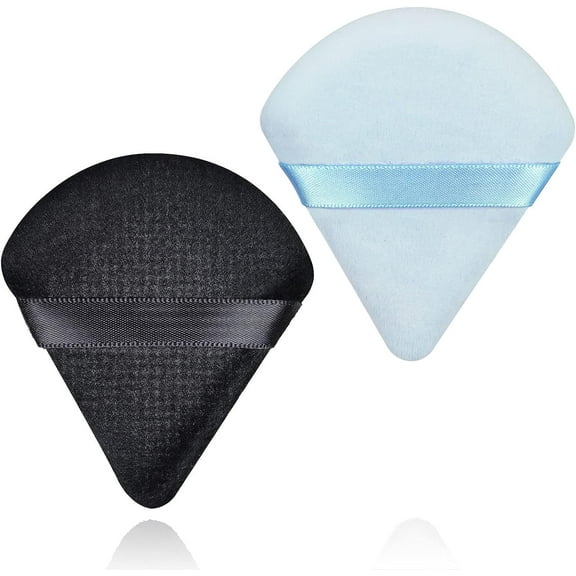2 Pcs Triangle Makeup Powder Puff for Pressed Powder Soft Triangle Velour Powder Puff Reusable Triangle Velour Face Powder Puff for Loose Setting Powder Cosmetic Foundation Makeup Sponge (Black+Blue)