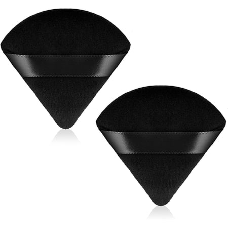 2 Pcs Triangle Powder Puff Face Makeup Sponge Wedge Shape with Strap Soft Velour Powders Puffs for Mineral Powder Cosmetic Loose Powder Body Powder Wet Dry Foundation Beauty Tool black