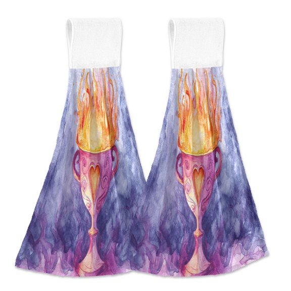 2 Pcs Trophy with Fire Kitchen Hand Towels with Hanging Loops Absorbent Soft Fast Drying Decor Bath Towels