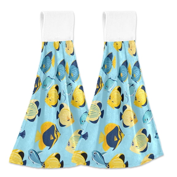 2 Pcs Tropical Fish in Water Kitchen Hand Towels with Hanging Loops Absorbent Soft Fast Drying Decor Bath Towels