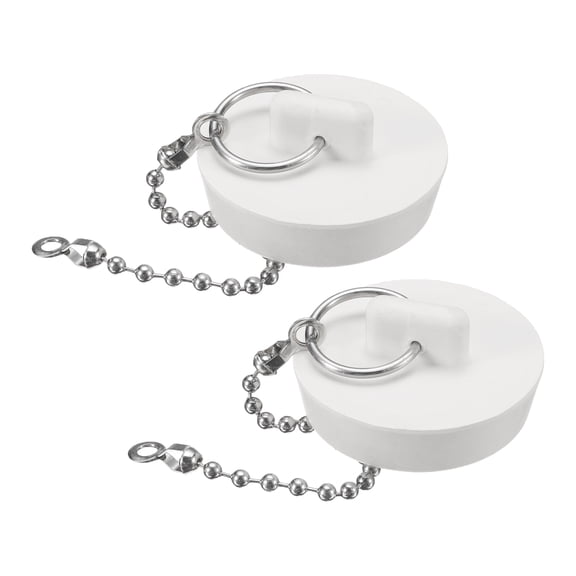 2 Pcs Tub Stoppers, Rubber Bathtub Stoppers Drain Plug 1-1/2" and 15" Beaded Chain, White