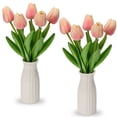 thumbnail image 1 of 2 Pcs Tulips Artificial Flowers with White Ceramic Vase Faux Pink Flowers Tulips Dining Table Centerpiece Home Decor, 1 of 5