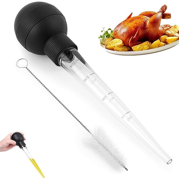 2 Pcs Turkey Baster, Turkey Baster Large, Baster for Cooking, Turkey Oil Dropper with Brush, Cooking Turkey Injector Long Turkey Baster for Oiling and Marinating Turkey Beef Pork