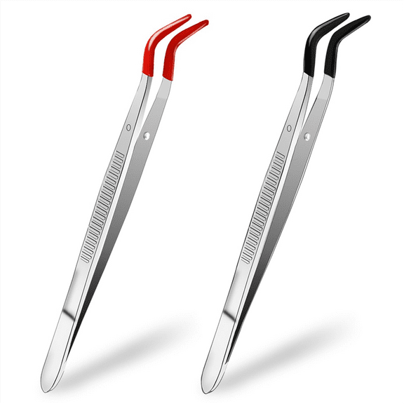 2 Pcs Tweezers Curved Rubber Tips Tweezers Craft Tweezers PVC Coated Tweezers Non-Marring Bent Tip Tweezers for Crafts