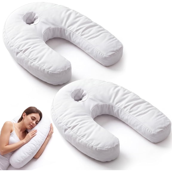 2 Pcs U-Shaped Side Sleeping Pillows for Neck and Shoulder Pain | Piercing Pillow, Ear Pillows for Side Sleepers, Side Sleeper Pillow with Ear Hole for Pain Back Hip Sciatica Relief