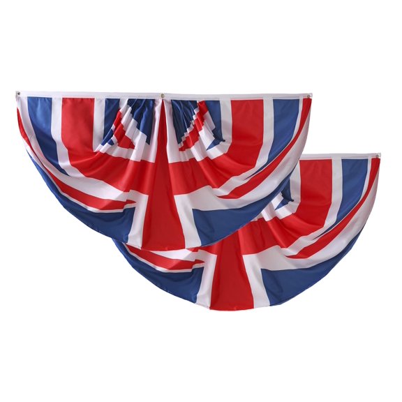 2 Pcs UK Fan Flag British Pleated Bunting 3 x 6 Ft Indoor Outdoor Patriotic Decorations