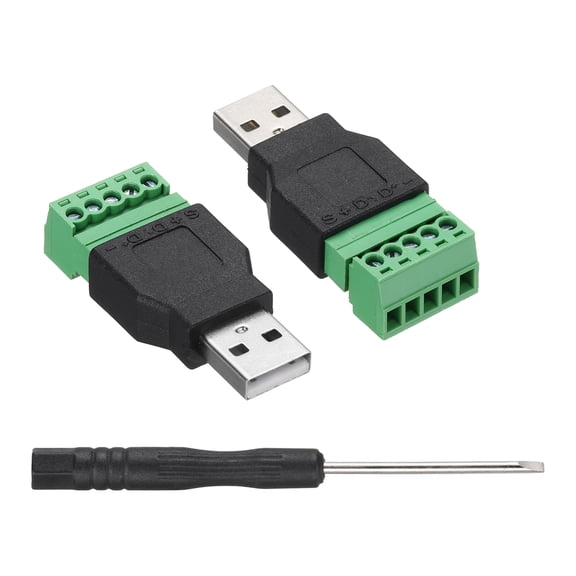 2 Pcs USB 2.0 A Screw Terminal Adapter, USB 2.0 Male Plug to 8 Pin Screw Terminal Connector, Ethernet Audio Adapter Home Accessories Extender CCTV Digital DVR Network Black