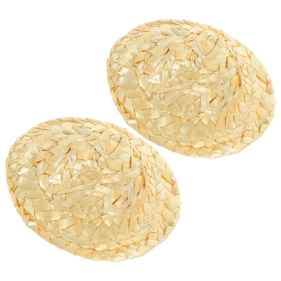 2 Pcs UV Hat Braided Straw Hat Model Accessories Nativity Decoration 9X9cm