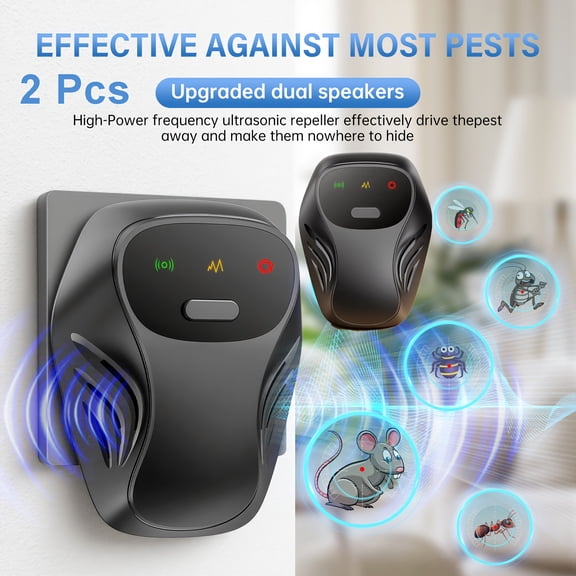 2 Pcs Ultrasonic Pest Repeller with 2/Dual Speakers, Plug-in Rodent Repellent,New Powerful Soundwave Device, Safe & Quiet for Humans & Pets, Indoor Pest Control for Mice/Rats/Bugs/Ants