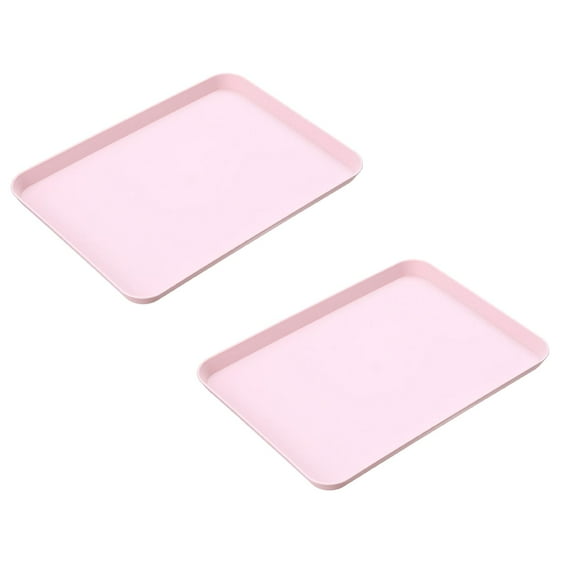 2 Pcs Unbreakable Lightweight Dinner Dishes for Restaurant, Microwave Dishwasher Safe Tray, Plastic Reusable Multi-Purpose Non-Slip Rectangle Serving Tray, 13.38x9.44 Inch, Pink
