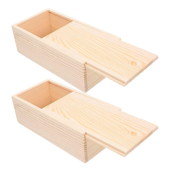 2 Pcs Unfinished Wood Crafts Keepsake Boxes with Lids Beige