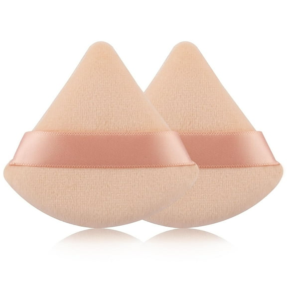 2 Pcs UniVerse Triangle Powder Puff for Face Powder, Soft Plush Setting Powder Puff, Velour Cosmetic Foundation Blender Sponge Beauty Makeup Tools (Nude)