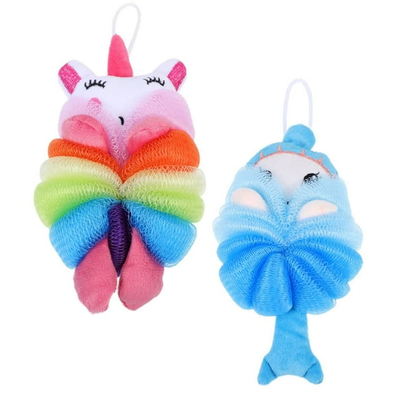 2 Pcs Unicorn Loofah Sponge Cartoon Unicorn Bath Sponge Shower Sponge Unicorn Sponge Ball Kids Bath Loofahs Balls for Children Shower Washing Exfoliating