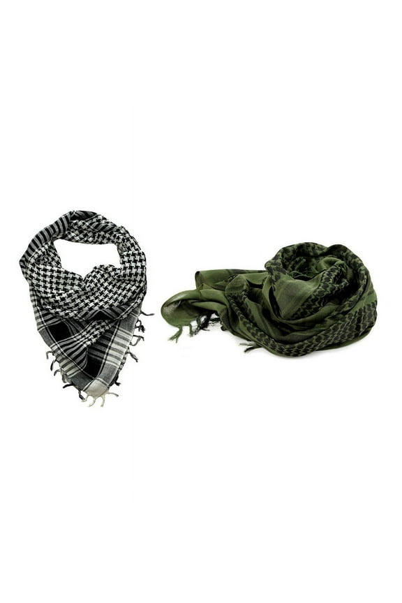 2 Pcs Unisex Scarf Cotton Tassel Arab Desert Shemagh, Black & Green