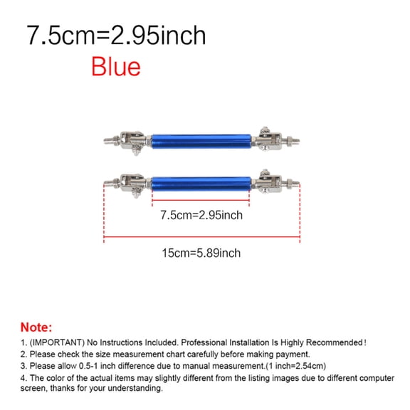 2 Pcs Universal 75mm Car SUV Adjustable Front Rear Bumper Lip Splitter Rod Blue