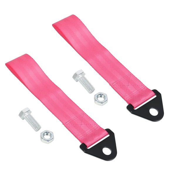 2 Pcs Universal Car Tow Towing Hook Bumper Trailer Belt Strap with Bolt Nut Aluminum Alloy Pink