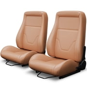 2 Pcs Universal Classic OBS Style Seats Low Back Bucket Seats w Dual Sliders Brown