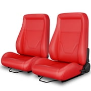 2 Pcs Universal Classic OBS Style Seats Low Back Bucket Seats w Dual Sliders Red