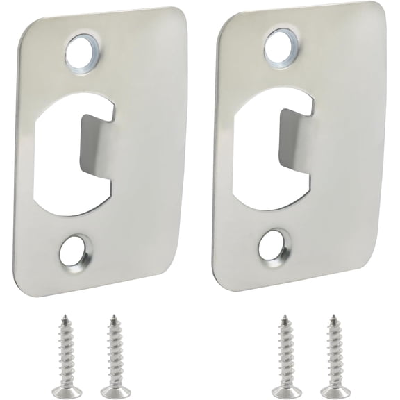 2 Pcs Universal Door Strike Plate with Screws, 2-1/4 Inch x 1-7/16 Inch Reinforced Design, Round Corner for Easy Installation (Silver)