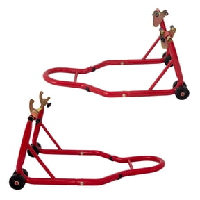2 Pcs Universal Motorcycle Stands, Front Rear Wheels Lift Combo with U+L Adjustable Swingarm Spool, Heavy Duty Paddock Stands for Parking, Maintenance, Cleaning, Red