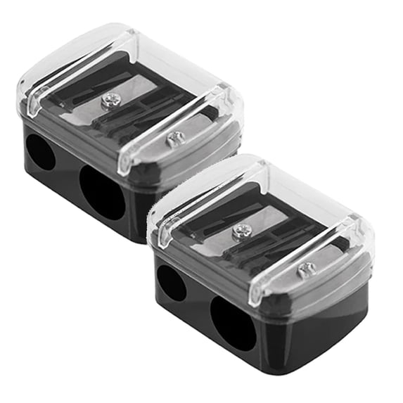 2 Pcs Universal Points Sharpener Pencil Sharpener Double Hole Pencil Sharpener, Two Holes Manual Pencil Sharpener for Standard Pencils, Large Colored Pencils, 1.38x1.18 Inch, Black