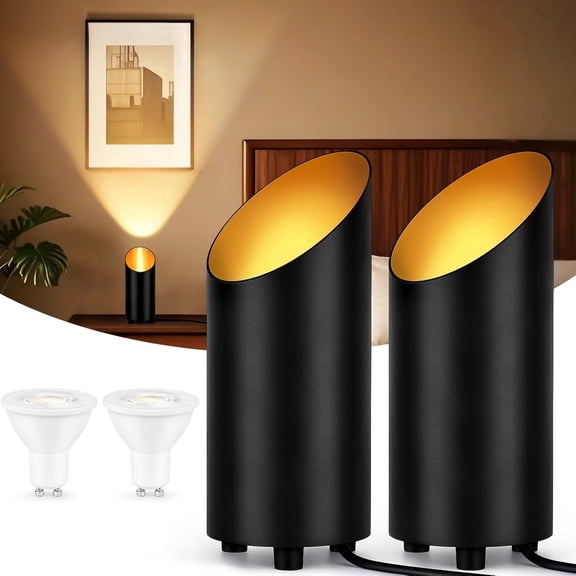 2 Pack Indoor Uplights, LED Spot Lights for Plant & Artwork, Black Floor Can Light Uplighting with Foot Switch, Spotlight Accent Lighting Up Lights Corner Lamp for Home Living Room Picture