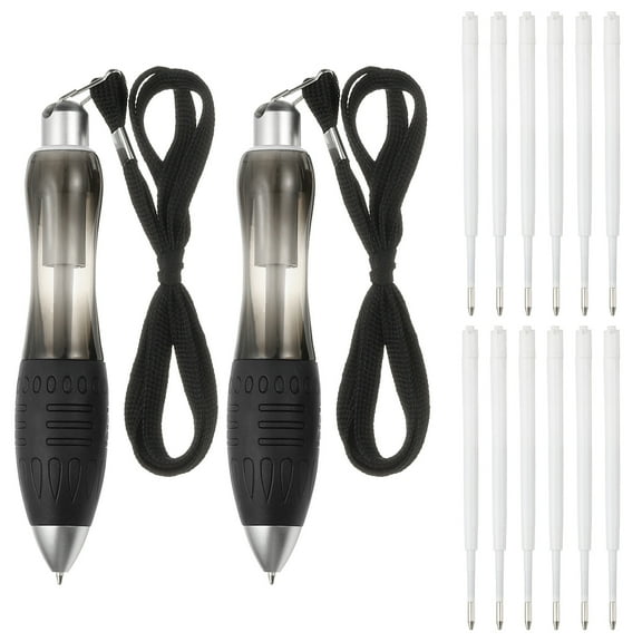 2 Pcs Uxcell Big Fat Pens, Black Heavy Weighted Ballpoint Pen Retractable Wide Grip Thick Pen with Strap for Hand Tremors Elderly Handicap(6 Black Refills + 6 Blue Refills)