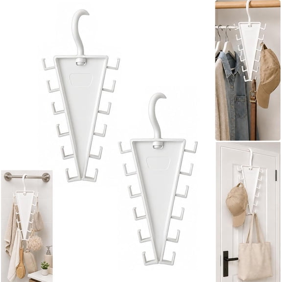 2 Pcs V Shaped Double-Sided Closet Organizer Hanger,Duty 360 Double Side Swivel Triangle,for Wardrobe, Dormitory Bathroom Behind Door Space Saver