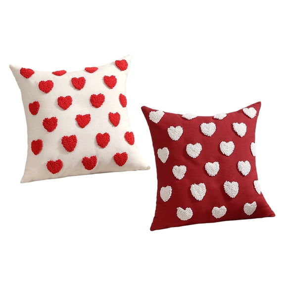 2 Pcs Valentine Throw Pillow Covers 17.7x17.7 Inch, Red Heart Tufted Decorative Cushion Cases, Romantic Polyester Cotton Pillowcases for Couch Sofa, Love Theme Home Decor Accessories