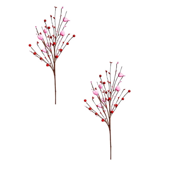 2 Pcs Valentines Day Decorations Valentine's Day Gifts Red Pink Heart Shaped Berry Picks Berry Stems for Valentine Wedding Candlelight Dinner Decor, 17.7 Inch, Pink