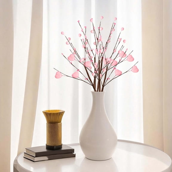 2 Pcs Valentines Picks Artificial Red Berry Stems, Valentines Day Picks Pink Heart Shaped Berry Stems Ideal Valentine's Day Gift for Wife, Girlfriend Valentines Day Decorations Floral Picks Stems