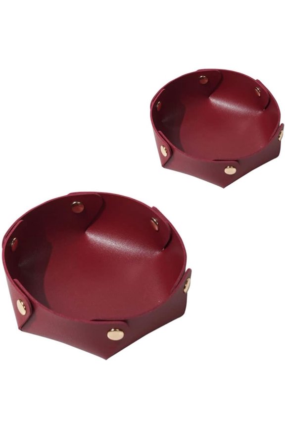 2 Pcs Valet Tray PVC Leather Tray Foldable for Jewelry Coin Purse Cosmetic Key Tray (Red)