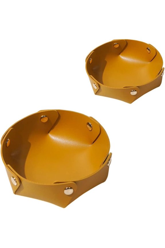 2 Pcs Valet Tray PVC Leather Tray Foldable for Jewelry Coin Purse Cosmetic Key Tray (Yellow)