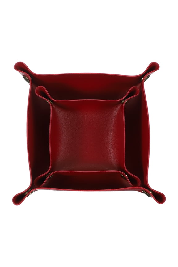 2 Pcs Valet Tray for Women and Men, PU Leather Jewelry Tray Entryway Table Bedside Nightstand Catchall Storage Organizer for Jewelry Key Coin Watch Wallet(Square, Dark Red)