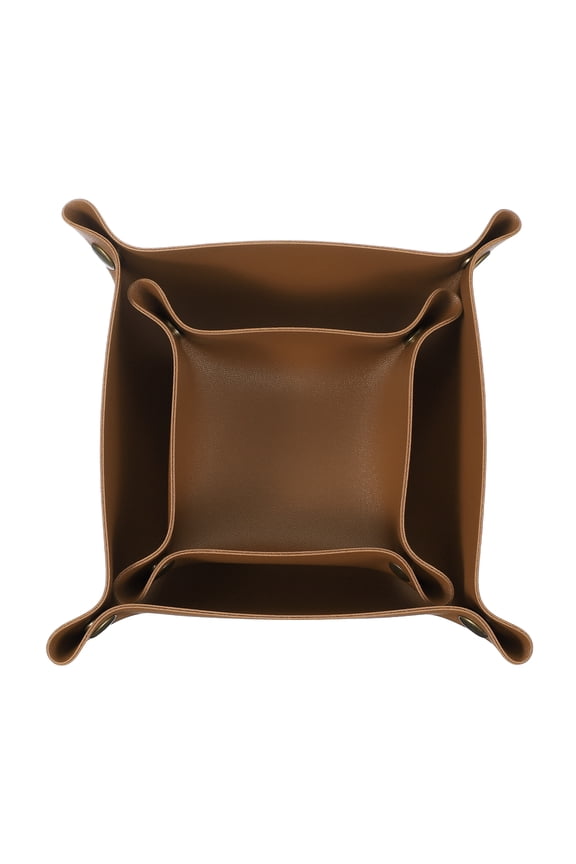 2 Pcs Valet Tray for Women and Men, PU Leather Jewelry Tray Entryway Table Bedside Nightstand Catchall Storage Organizer for Jewelry Key Coin Watch Wallet(Square, Brown)