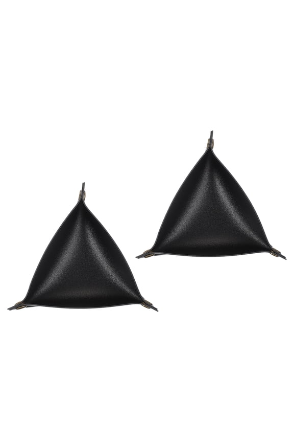 2 Pcs Valet Tray for Women and Men, PU Leather Jewelry Tray Entryway Table Bedside Nightstand Catchall Storage Organizer for Jewelry Key Coin Watch Wallet (Triangle, Black)