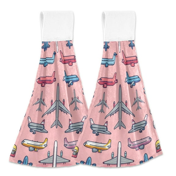 2 Pcs Various Aircraft Kitchen Hand Towels with Hanging Loops Absorbent Soft Fast Drying Decor Bath Towels