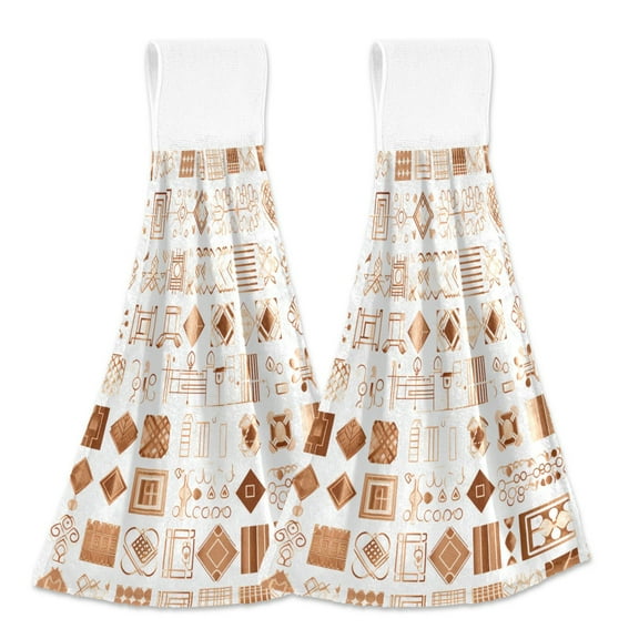 2 Pcs Various Geometric Patterns Kitchen Hand Towels with Hanging Loops Absorbent Soft Fast Drying Decor Bath Towels