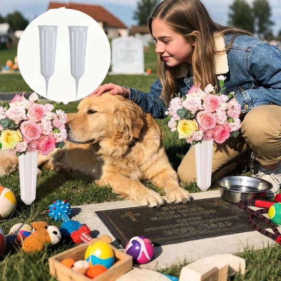 2 Pcs Vase for Cemetery Grave, Grave with Spikes Grave Flower Holder, Outdoor Cemetery Vase for or Artificial Floral Arrangements, Grave Marker Decoration for Tombstone Display(White)