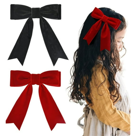 2 Pcs Velvet Hair Ties,Hair Bows for Girl,Ponytail Holder Accessories,Back to School Gifts Headdress Decor,Portable Hairstyle Decor for Women Toddler,Cute Hair Clips,Red and Black