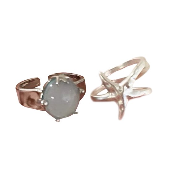 Necvior Ocean Inspire Adjustable Rings Pair With Gemstones Accent Fashion Jewelry Alloy