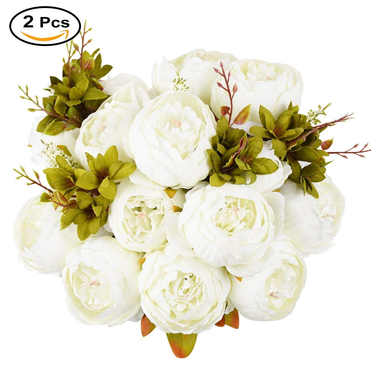 2 Pcs Vintage Artificial Peony Silk Flowers Bridal Bouquet Home Wedding Decoration Flowers Bunch Hotel Party Garden Floral Decor (White, 2 Pcs)
