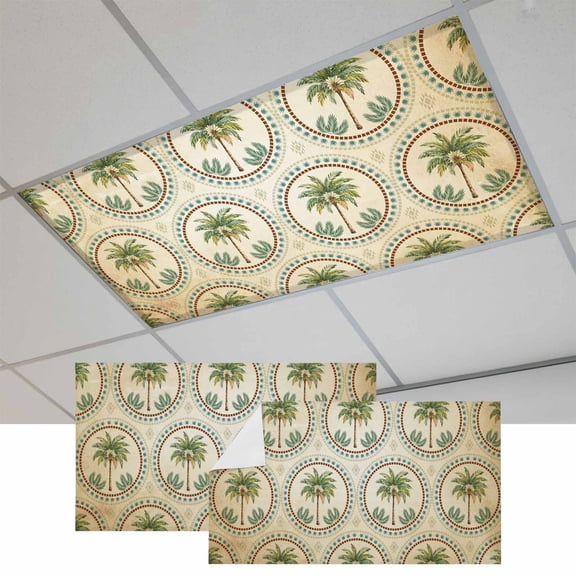 2 Pcs Vintage Date Palm Trees Fluorescent Light Covers Summer Abstract Green Palm Tree Botanical Magnetic Light Covers for Ceiling Lights 4 x 2 ft Drop Ceiling Lights Cover Shade for Office, Home