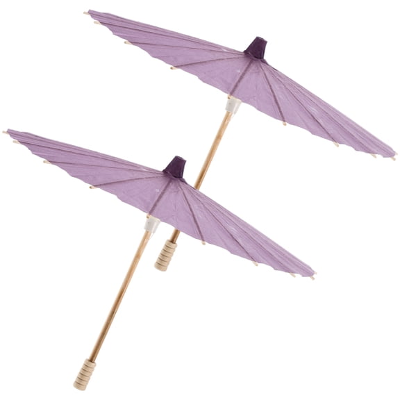 2-Pack White Paper Umbrellas with Wooden Handles, Blank Party Decorations, Kids Beach Accessories, Holiday Cosplay Handheld Umbrella Set