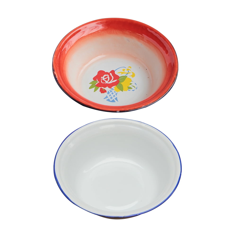 2 Pcs Vintage Enamel Basin Soup Storage Bowl Storage Basin Household