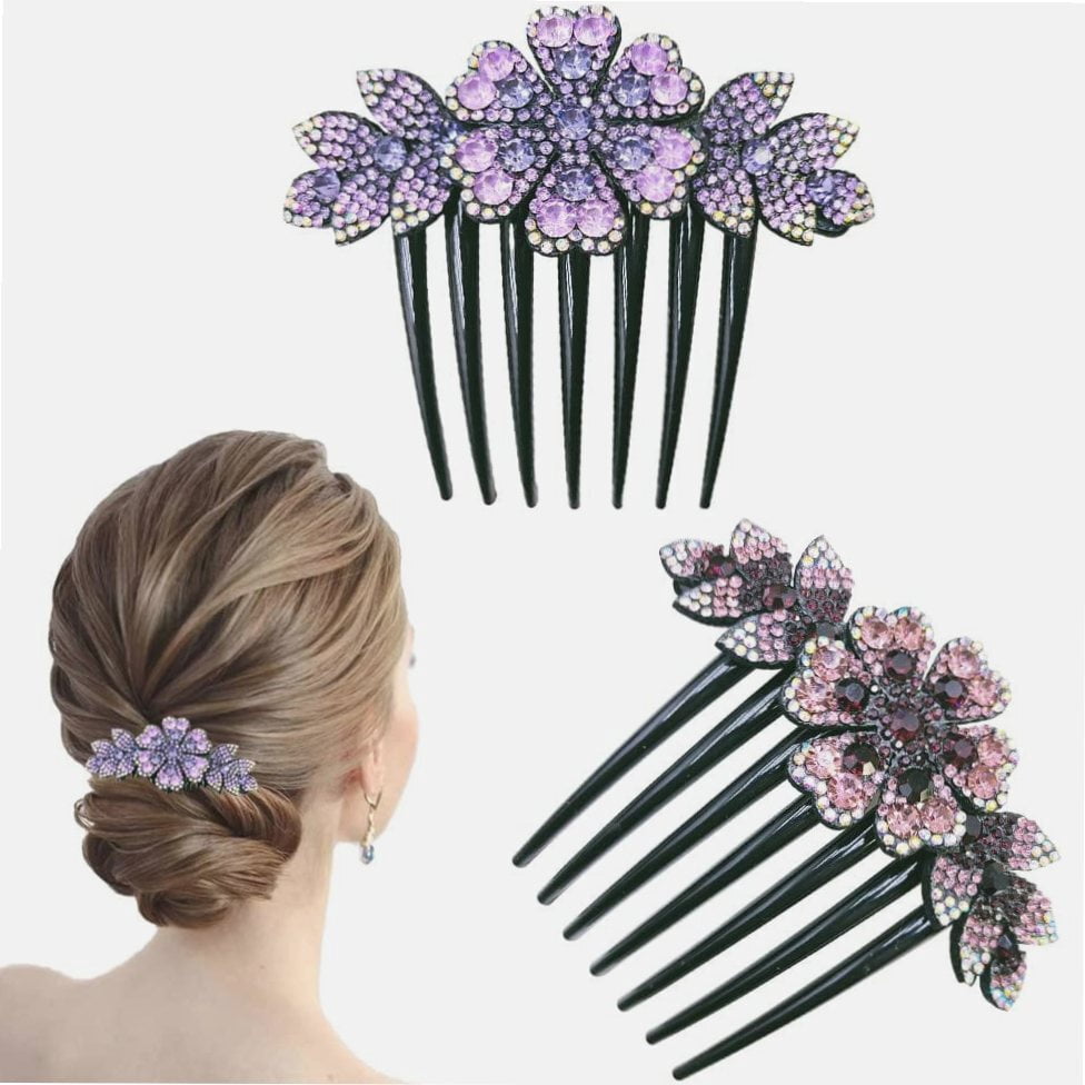 2 Pcs Vintage Flower Hair Side Combs Clip Rhinestone Hair Combs for ...