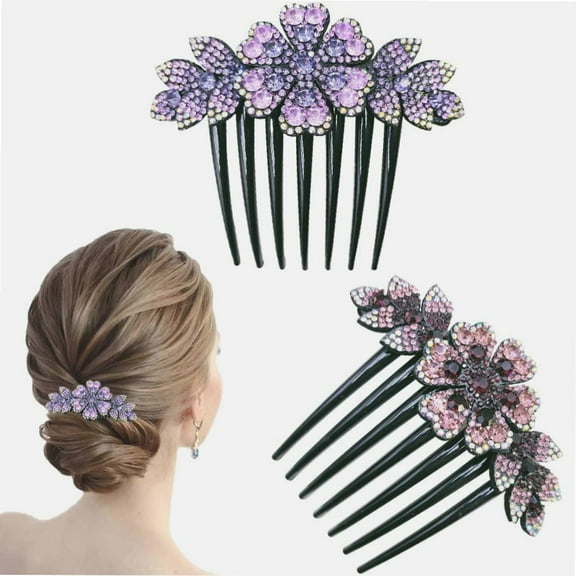 2 Pcs Vintage Flower Hair Side Combs Clip Rhinestone Hair Combs for Women Decorative Combs Hairpins Hair Accessories Hair Tools Wedding Party Daily